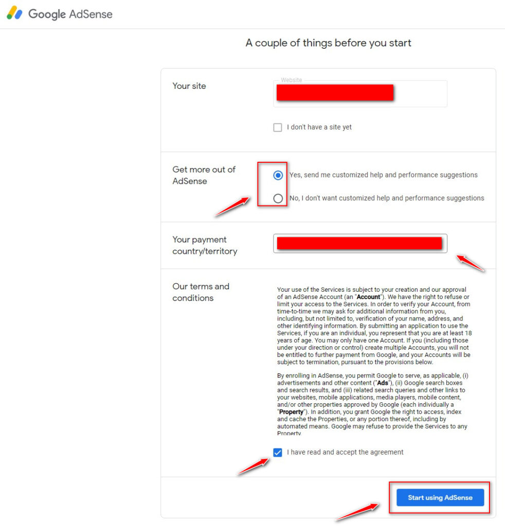 How To Apply For Adsense For Blogger Blog - select country and click on start using adsense